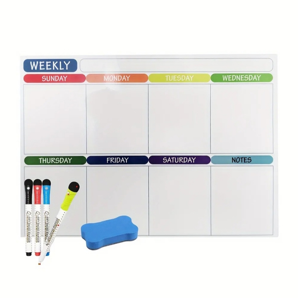Weekly Dry Erase Board with Markers and Eraser